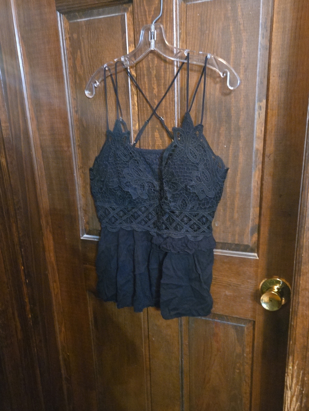 Black Lace Crochet Tank Top with Strappy Back